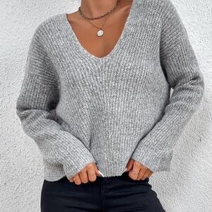 Cozy Gray V-Neck Sweater